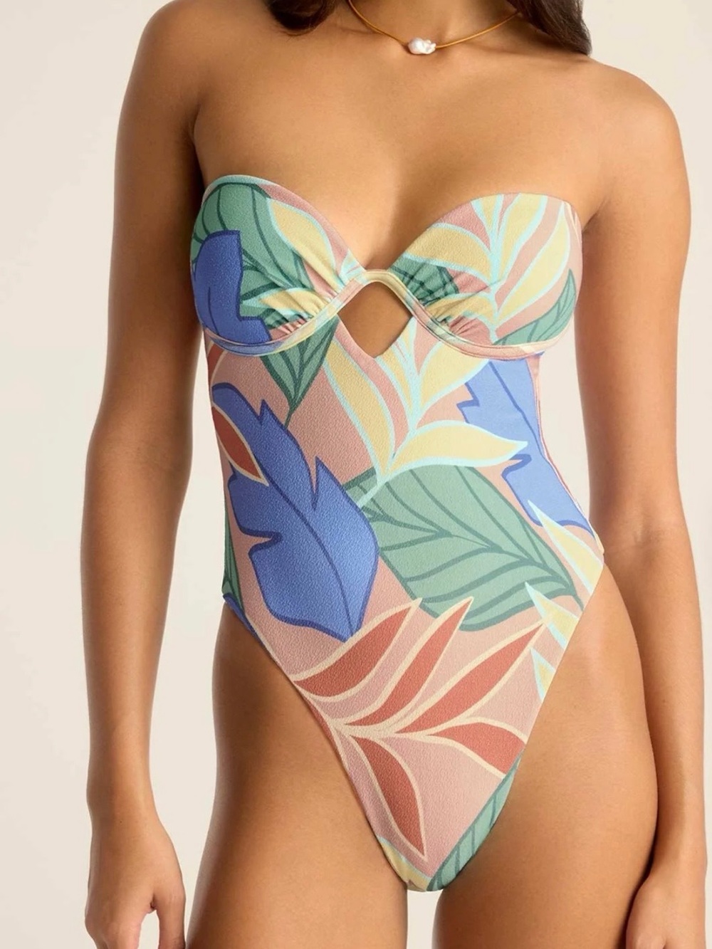Mabel Underwire Bandeau One Piece - Retro Jungle Crepe Texture NWT M
